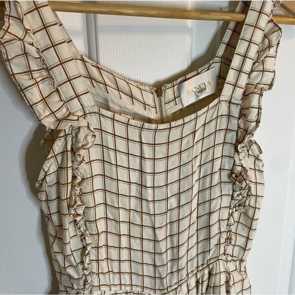 Sancia The Ines Jumpsuit Cream and  Brown gingham  Sleeveless ruffle Size XS - Picture 5 of 9